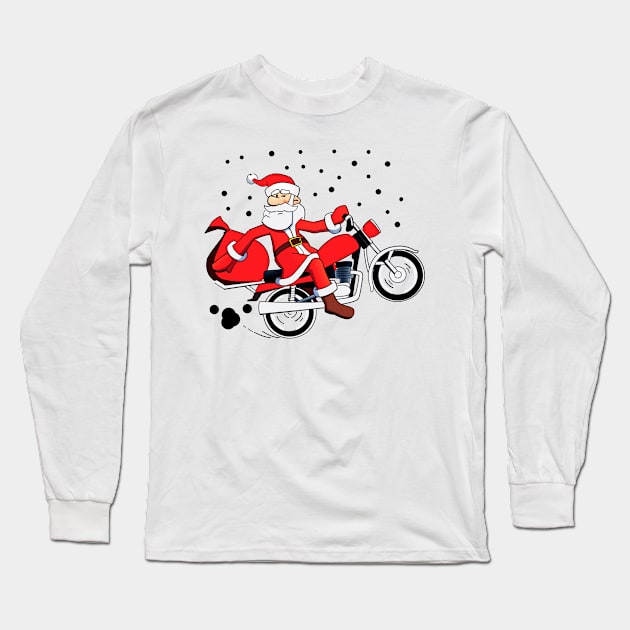 Funny Ugly Christmas Sweater. Santa On Motorcycle. Long Sleeve T-Shirt by KsuAnn